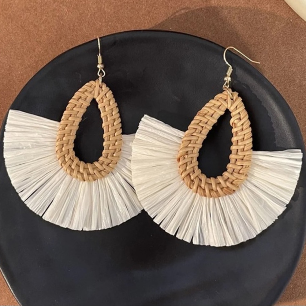 Bohemian Semi-Circle Woven Straw Earrings NWT